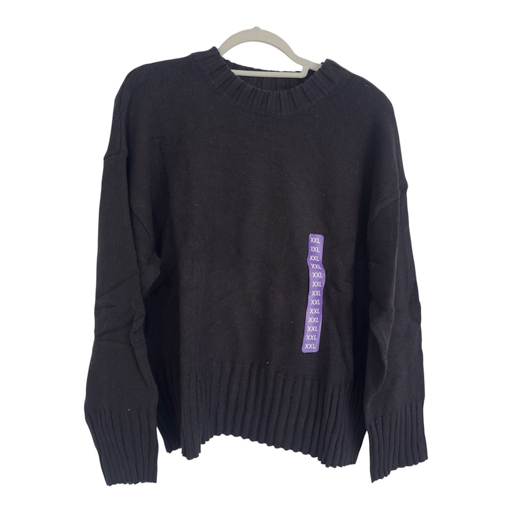Gap Womens XXL Black Cotton Nylon Crewneck Ribbed Pullover Sweater GP010669 NEW